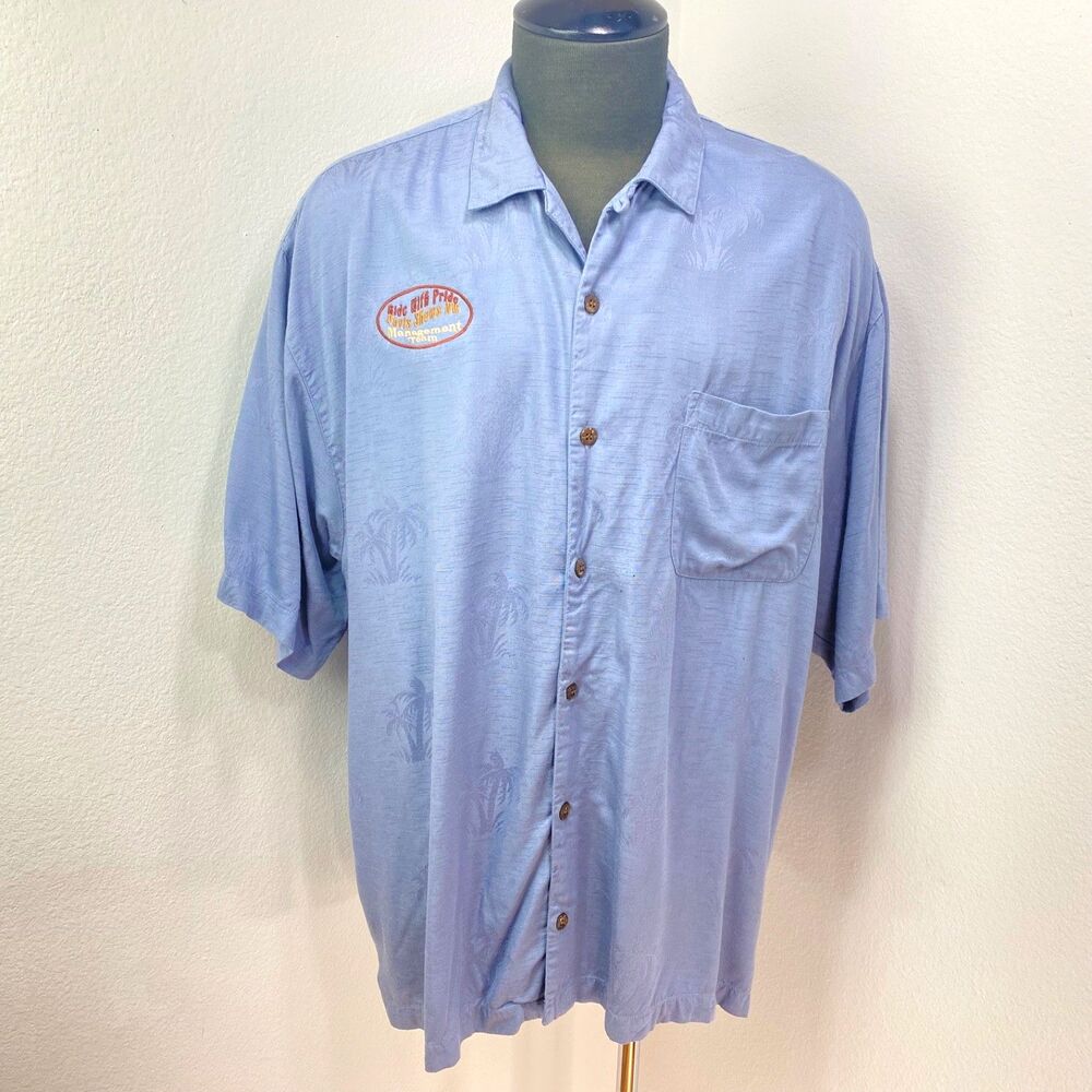 Port Authority Blue Tropical Rayon Work Shirt Mens 2XL Carnival Short Sleeves